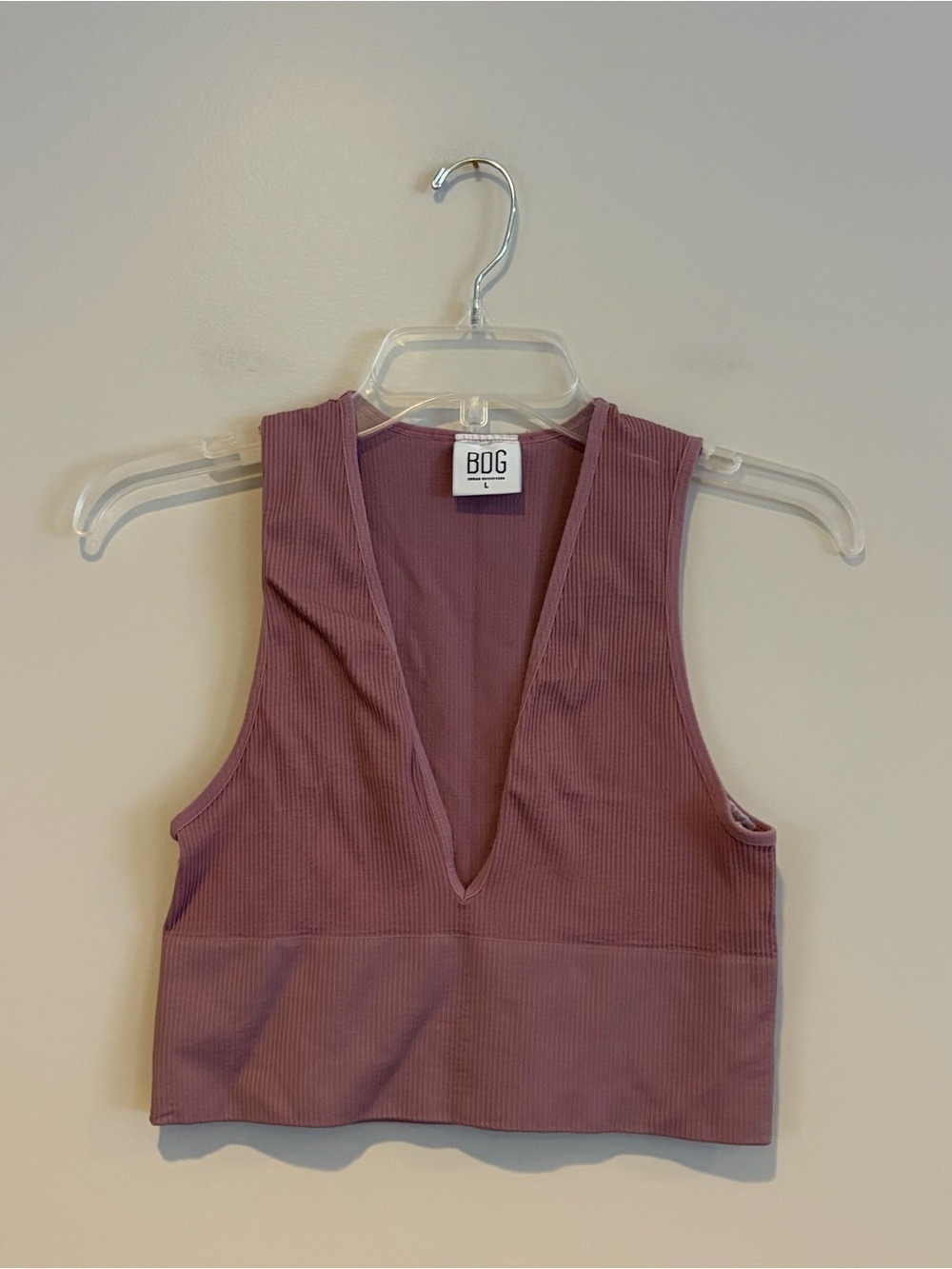 BDG Mauve Ribbed Deep V Crop Bra Size L